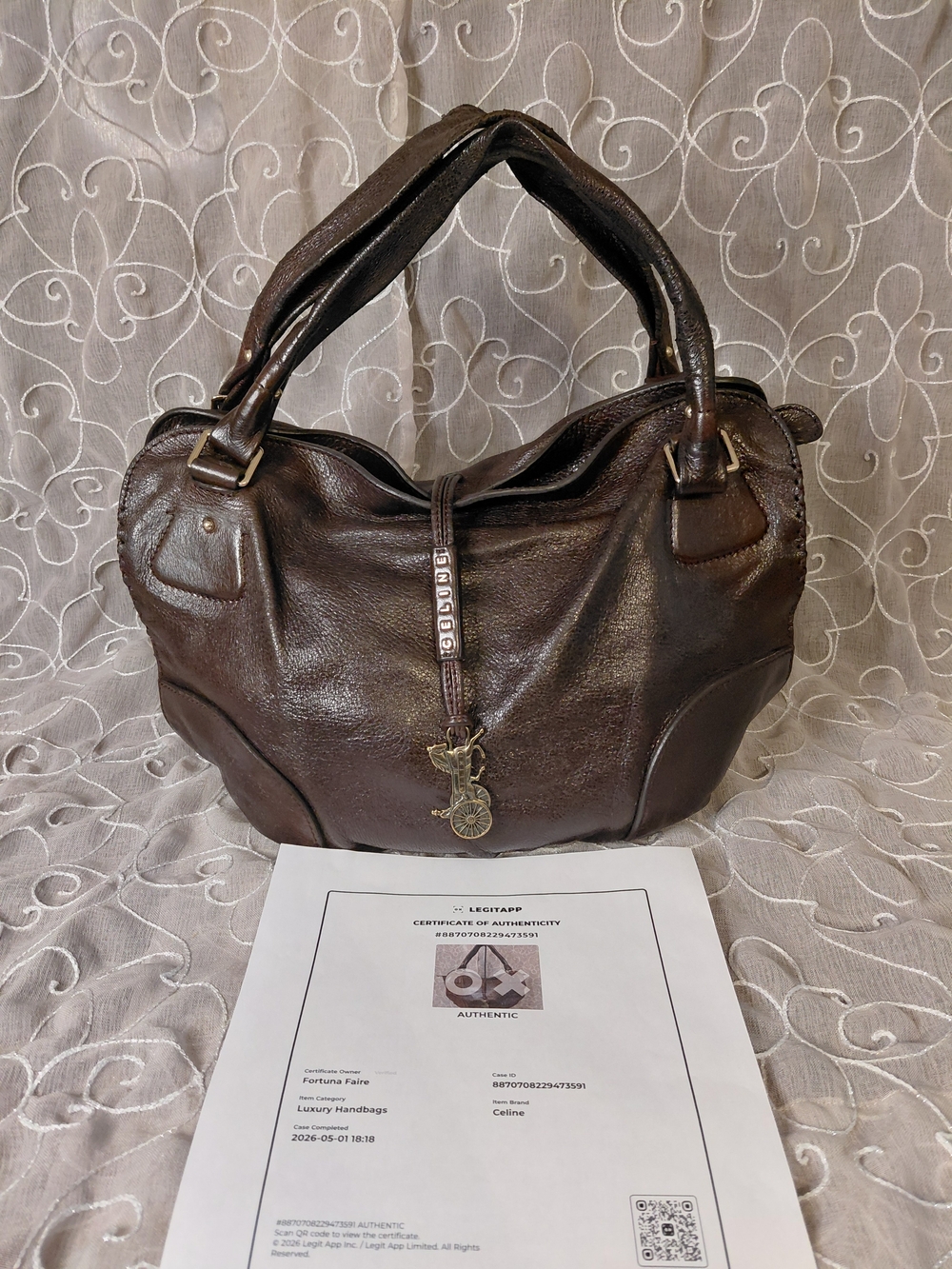 Celine Bittersweet Brown Leather Hobo with Decorative Charm